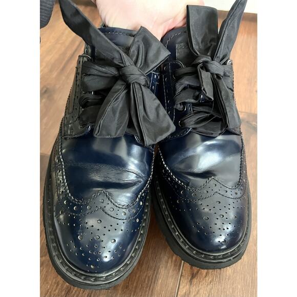 PRADA Women's Authentic Navy Patent Leather Baroque Platform Lace Shoes 37 US 7 - Picture 12 of 16